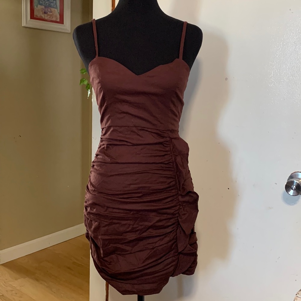 Zara fitted rouged mini dress brown color size XS